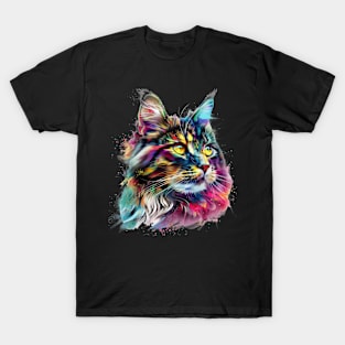 Maine Coon Cat Painting Colorfull Pop Art Design For Cat Onwer T-Shirt